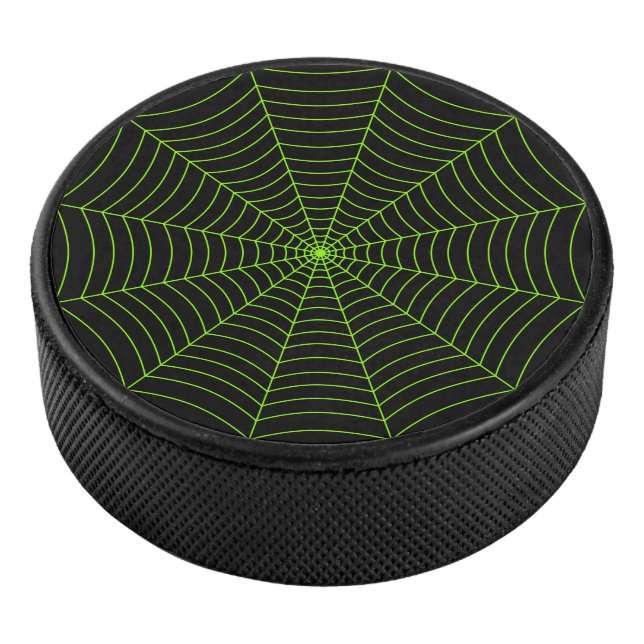 Schwarz-Neon-Grün-Spinnennetz Halloween-Muster Eishockey Puck (3/4)