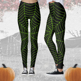 Schwarz-Neon-Grün-Spinnennetz Halloween-Muster Leggings