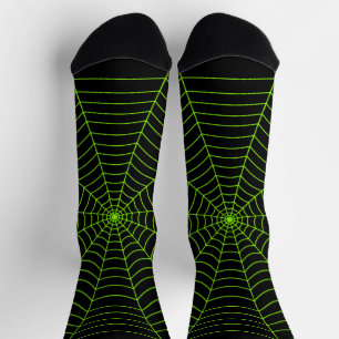 Schwarz-Neon-Grün-Spinnennetz Halloween-Muster Socken