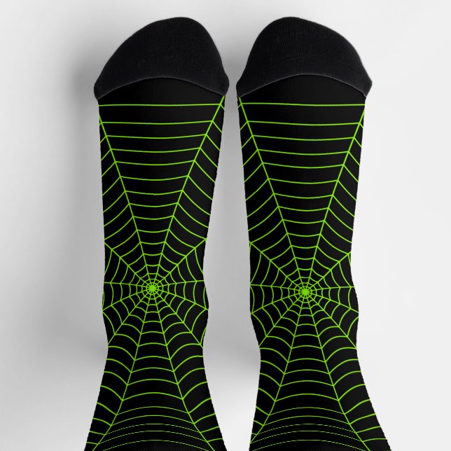 Schwarz-Neon-Grün-Spinnennetz Halloween-Muster Socken (Oben)