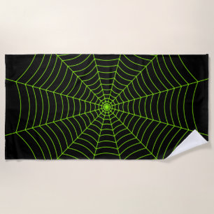 Schwarz-Neon-Grün-Spinnennetz Halloween-Muster Strandtuch