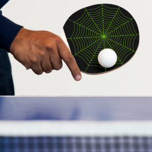 Schwarz-Neon-Grün-Spinnennetz Halloween-Muster Tischtennis Schläger