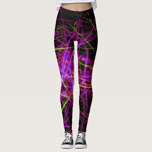 Schwarz-Neon-Leggings Lila Rosa und Gelb Leggings (Vorderseite)