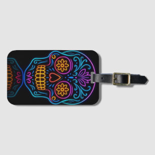 Schwarz, Neon-Zuckerschädel/Día de los Muertos Wil Gepäckanhänger