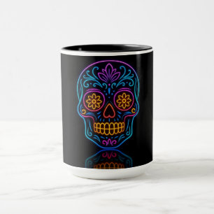 Schwarz, Neon-Zuckerschädel/Día de los Muertos-Wil Tasse