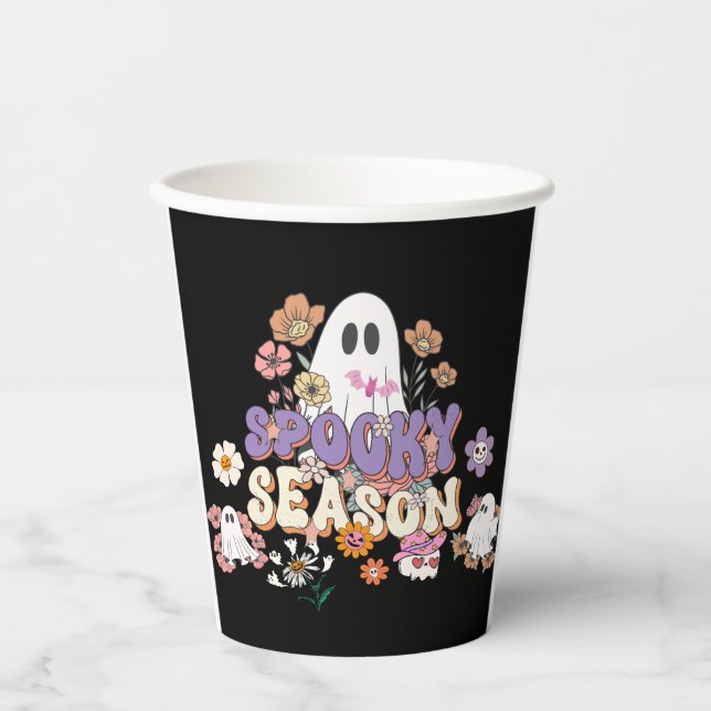 Schwarz-niedlicher Ghost-Halloween-Party Papiertas Pappbecher (Vorderseite)