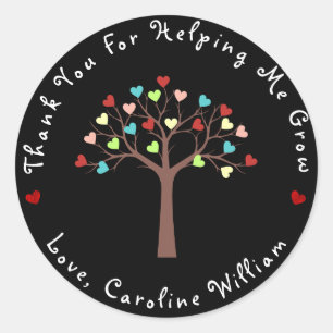 Schwarz   Niedlicher Herzbaum Vielen Dank Runder Aufkleber