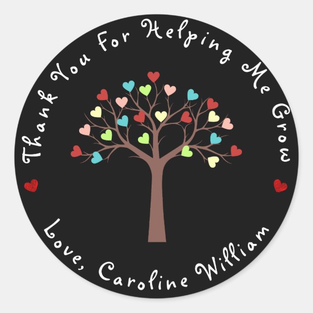Schwarz | Niedlicher Herzbaum Vielen Dank Runder Aufkleber (Vorderseite)