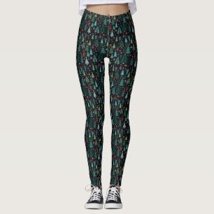 Schwarz Niedlicher Weihnachtsbaum Print Leggings