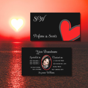 Schwarz Niedliches Rotes Herz Chic mit Monogramm u Visitenkarte