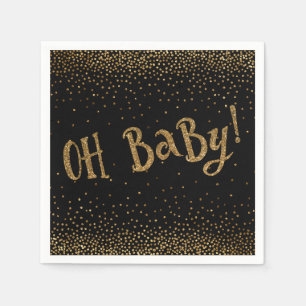Schwarz "Oh Baby!" Gold Glitzer Confetti Babydusch Serviette