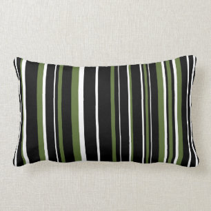 Schwarz, Olive Green und White Barcode Strip Lendenkissen
