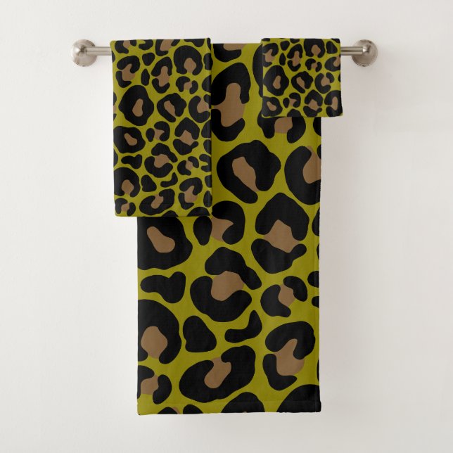 schwarz & olivgrün Tierprint Leopard Badhandtuch Set (Insitu)