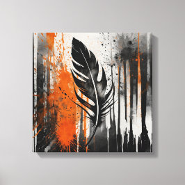 Schwarz Orange Abstrakte Feder Wasserfarbene Wand Leinwanddruck
