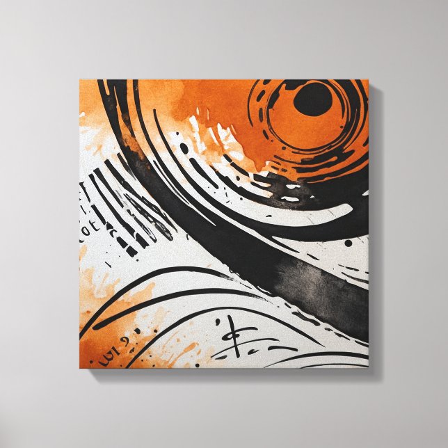 Schwarz Orange Abstrakte Watercolor Wand Kunst (Vorderseite)
