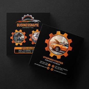 Schwarz, Orange Auto-Detailing Autoreparatur Autom Quadratische Visitenkarte