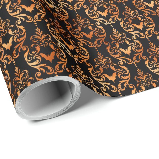 Schwarz-Orange-Bat-Toile Halloween Geschenkpapier (Rolleneckpunkt)