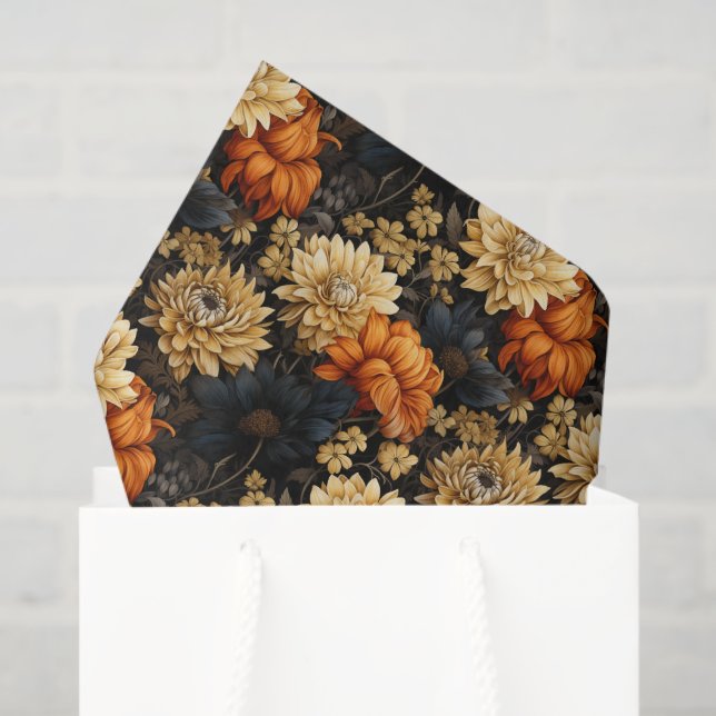 Schwarz-Orange-Blumen Seidenpapier (Geschenktüte)