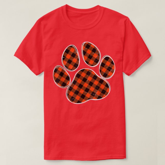 Schwarz-Orange Buffalo Karierte Dog Paw Print for  T-Shirt (Design vorne)