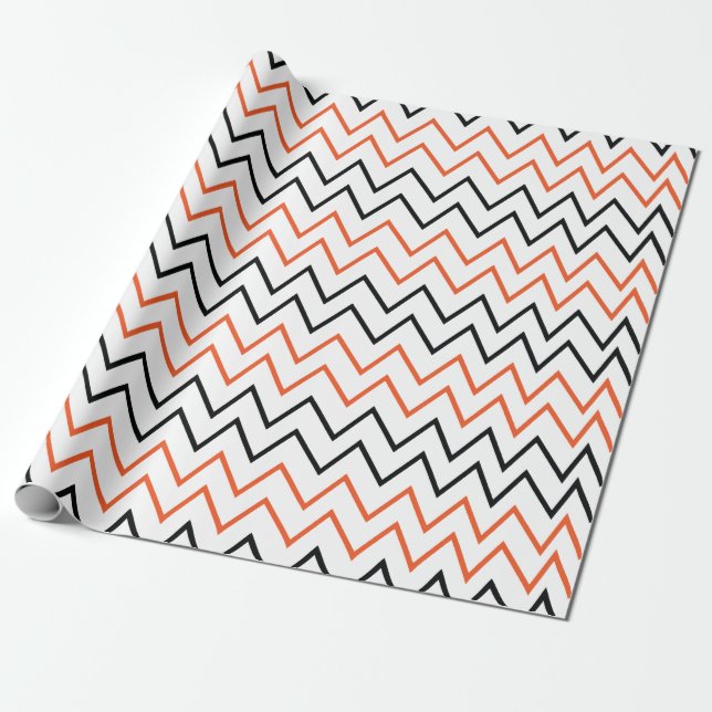 Schwarz Orange Chevron Zickzack Geschenkpapier (Ungerollt)