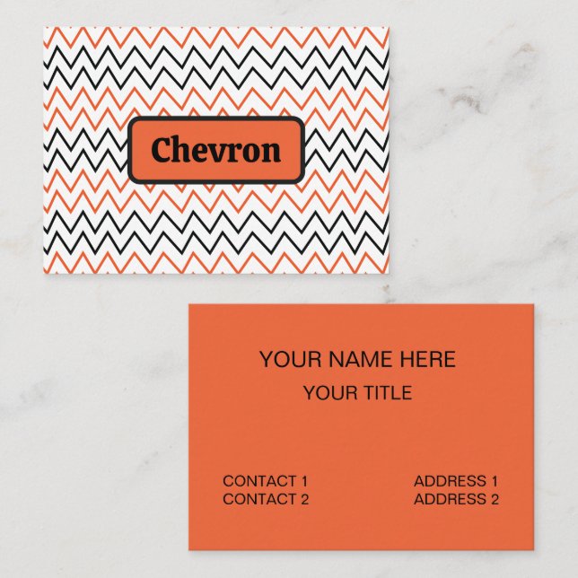 Schwarz Orange Chevron Zickzack Visitenkarte (Vorne/Hinten)