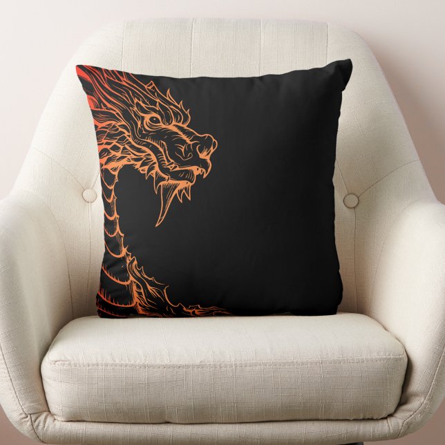 Schwarz-Orange Dragon Print Thumpe Kissen (Von Creator hochgeladen)
