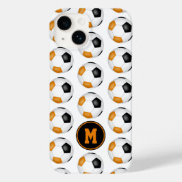 Schwarz-Orange-Fußball-Muster mit Monogramm Case-Mate iPhone 14 Hülle