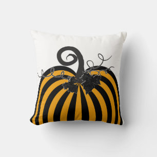 Schwarz & Orange gestreifter Kürbis Schick Herbst Kissen