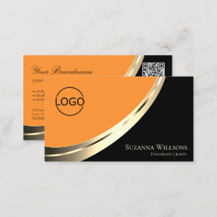 Schwarz-Orange-Gold-Dekor mit Logo und QR-Code Visitenkarte