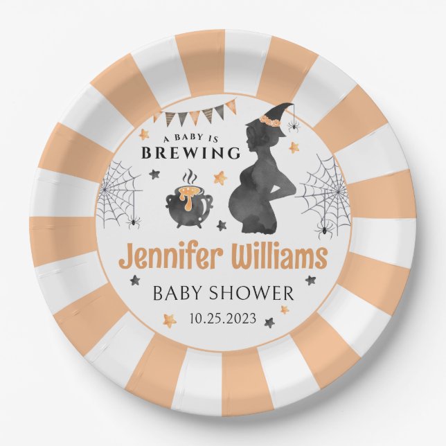 Schwarz-Orange Halloween Baby braut Babydusche Pappteller (Vorderseite)