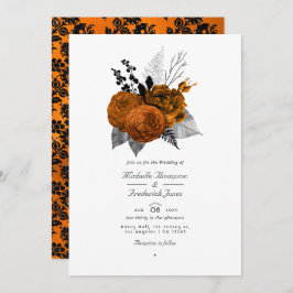 Schwarz-Orange Halloween-Floral QR-Code Hochzeit Einladung