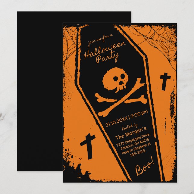 Schwarz-Orange-Halloween-Party Einladung (Vorne/Hinten)