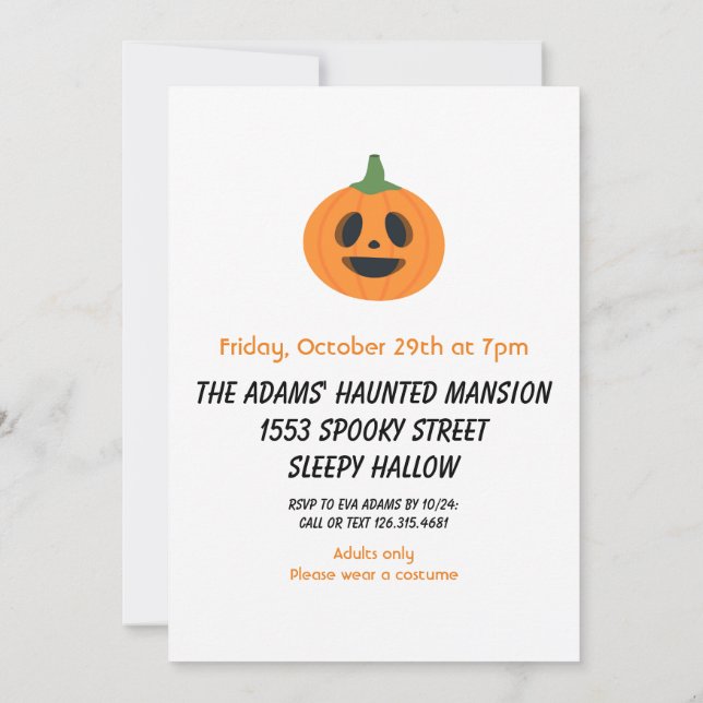 Schwarz-Orange-Halloween-Party Einladung (Rückseite)