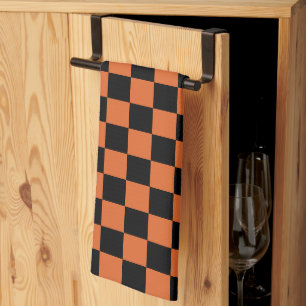 Schwarz-orange Halloween-Schachbrettmuster Geschirrtuch