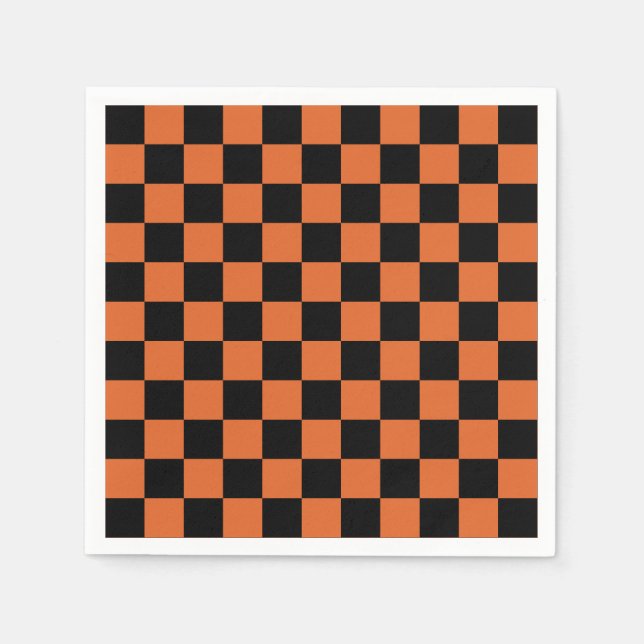Schwarz-orange Halloween-Schachbrettmuster  Serviette (Vorderseite)