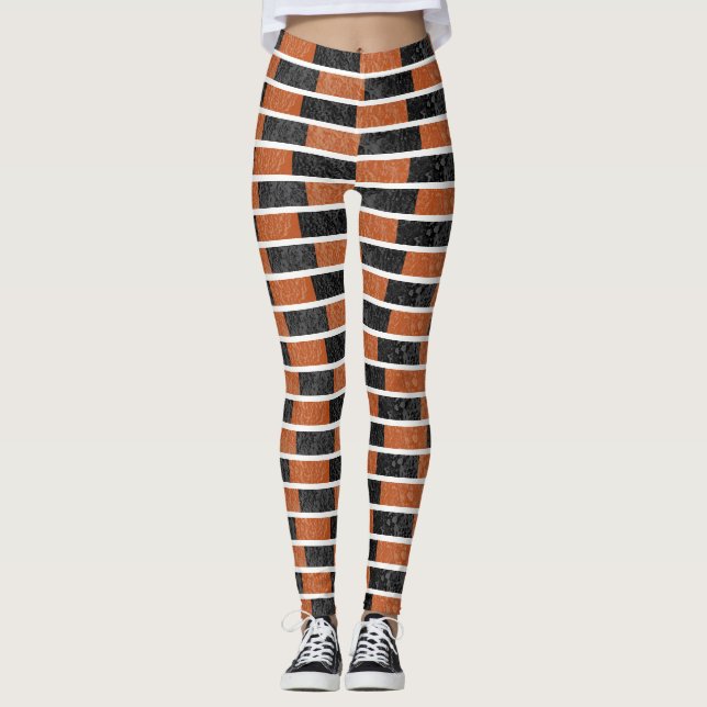 Schwarz-Orange-Halloween-Wasserfarbenstreifen Leggings (Vorderseite)