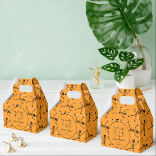 Schwarz-Orange handgezeichnetes Skelett Halloween Geschenkschachtel