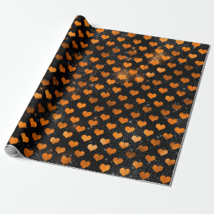 Schwarz-orange Herz-Muster Geschenkpapier
