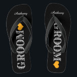 Schwarz/Orange Herzgroom Flip Flops<br><div class="desc">Spaß,  maßgeschneiderte Hochzeitskippen</div>