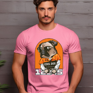 Schwarz-Orange Illustrierter Cooler Hund T - Shirt
