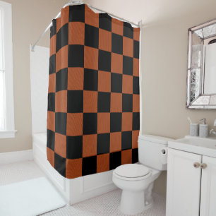 Schwarz-orange karierte Quadrate Buffalo Plaid Duschvorhang