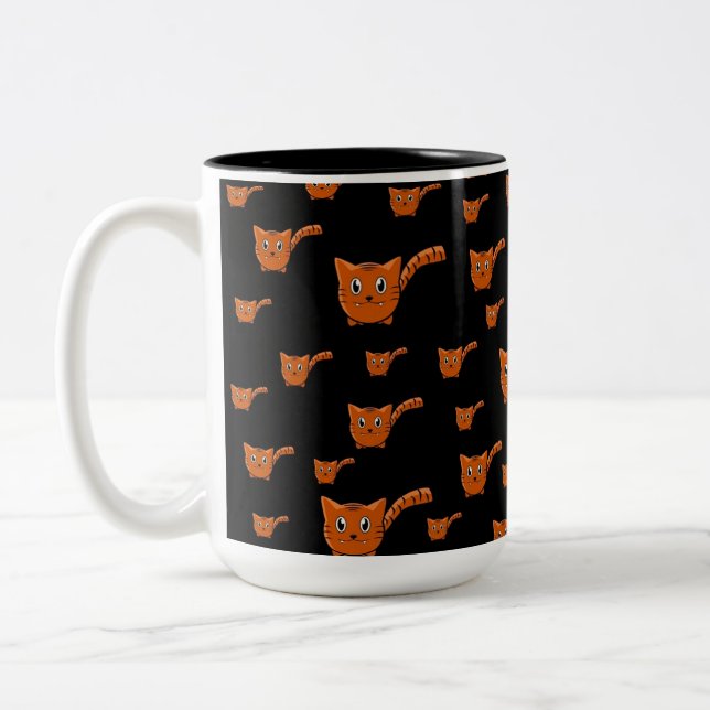Schwarz & Orange Kittern Pattern Zweifarbige Tasse (Links)