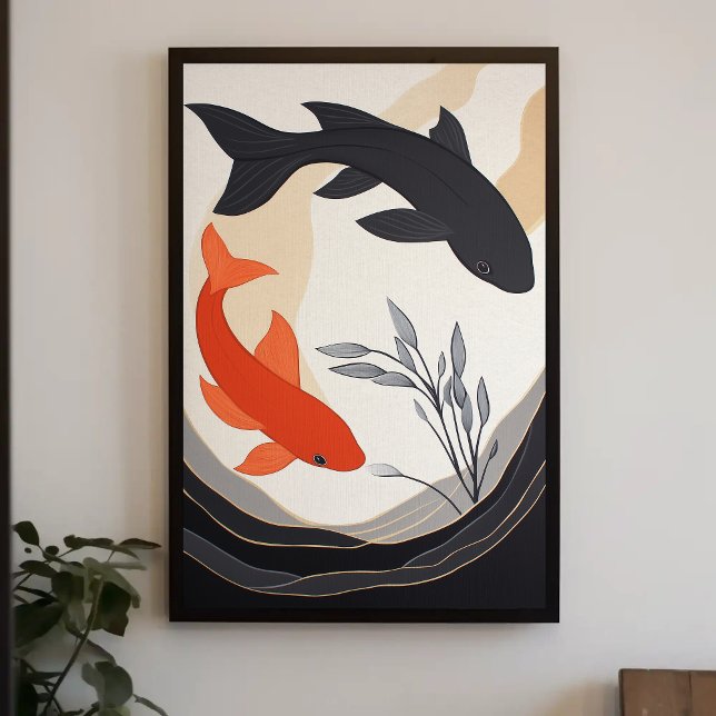 Schwarz-Orange Koi Fish Ästhetische Malerei Poster (Von Creator hochgeladen)