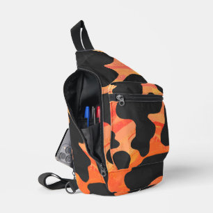 Schwarz-Orange-Kuh-Druck Crossbody Bag
