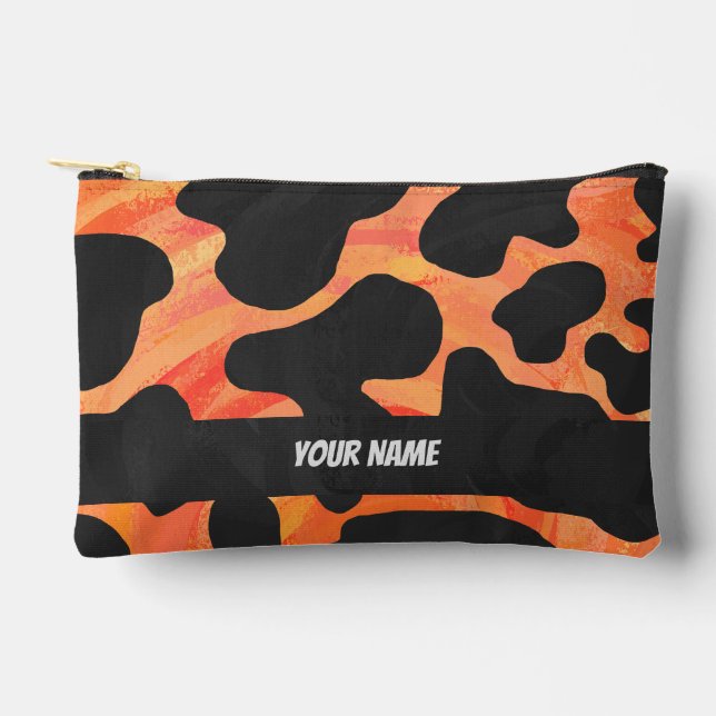 Schwarz-Orange-Kuh-Muster Zubehörtasche (Vorderseite)