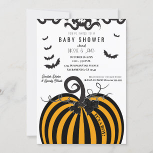 Schwarz & Orange Kürbis Halloween Babyshower Einladung