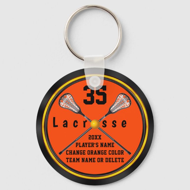 Schwarz-orange Lacrosse Geschenkideen, PERSONALISI Schlüsselanhänger (Vorderseite)