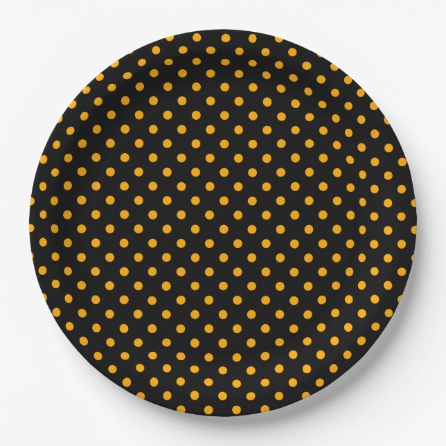Schwarz Orange Polka Dot Pattern Halloween-Party Pappteller (Vorderseite)