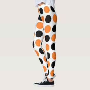 Schwarz-Orange-Polka-Punkte Leggings