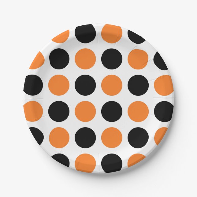 Schwarz-Orange-Polka-Punkte Pappteller (Vorderseite)